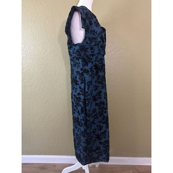 Lady De Couture Women's 3X Rosette Sheath Pin Up Dress Blue Black Floral Midi - Picture 4 of 6